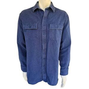 L.L. Bean Men’s L Tall Blue Chamois Cloth Flannel Shirt Heavyweight Cotton